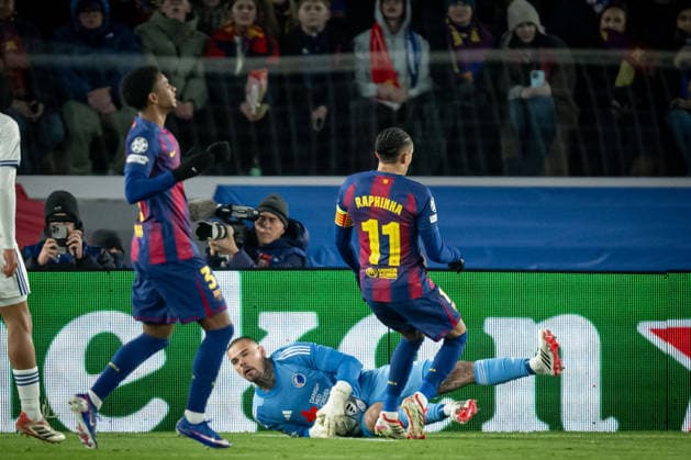 Goalkeeper Dominik Kotarski (FC Copenhagen) saves during a UEFA Champions League match between FC Barcelona, Barca and Copenhagen at Spotify Camp Nou in Barcelona, , Spain, on January 28 2026. Photo by Felipe Mondino Copyright: x@FELIPExMONDINOx