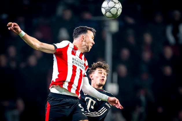 PSV Eindhoven forwarder Ivan PeriÅ¡iÄ‡, SC Bayern Munchen midfielder Tom Bischof during the match PSV Eindhoven vs FC Bayern Munchen at the Philips stadium for the Champions League - League phase - Matchday 8 season 2025-2026 in EINDHOVEN, Netherlands on 28 01 2026, -