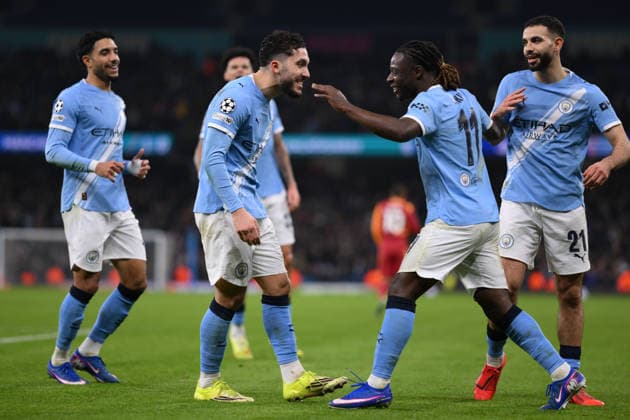 Manchester City v Galatasaray 28 January 2026 Manchester, UEFA Champions League football - Manchester City v Galatasaray - Rayan Cherki of Manchester City celebrates the second goal with provider Jeremy Doku of Manchester City - Photo by Gary Oakes. Manchester UK Copyright: xGaryxOakleyxOffside
