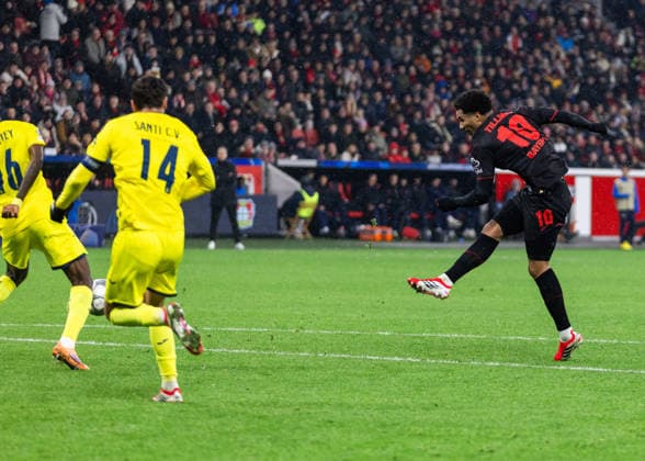 Leverkusen, Bayarena, 28.01.2026: Malik Tillman of Leverkusen scores the 2:0 goal during the Championsleague match Bayer 04 Leverkusen vs. FC Villarreal.