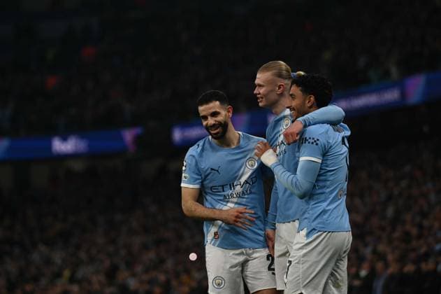 Manchester City v Galatasaray - UEFA Champions League MANCHESTER, UNITED KINGDOM - JANUARY 28: Manchester City player Erling Haaland (9) celebrates after scoring a goal during the UEFA Champions League Matchday 8 match against Galatasaray at Etihad Stadium in Manchester, United Kingdom, on January 28, 2026. Rasid Necati Aslim Anadolu Manchester United, ManU Kingdom. Editorial use only. Please get in touch for any other usage.  Copyright: x2026xAnadoluxRasidxNecatixAslimx