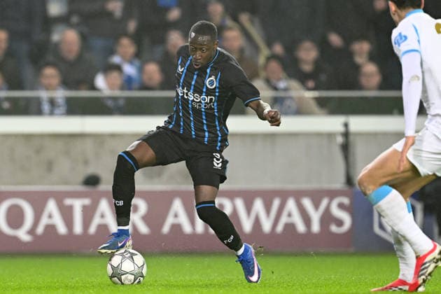 260127 Club Brugge vs Marseille Carlos Forbs (9) of Club Brugge pictured in action during the Uefa Champions League 8th matchday in the League phase game in season 2025 - 2026 between Club Brugge KV and Olympique de Marseille on January 28 , 2026 in Brugge, Belgium. (Photo by David Catry Isosport) Brugge Belgium  Copyright: xDavidxCatryx 20260128DC2_7958