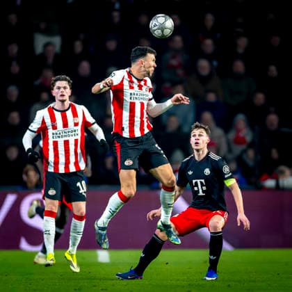 PSV Eindhoven forwarder Ivan PeriÅ¡iÄ‡, SC Bayern Munchen midfielder Joshua Kimmich during the match PSV Eindhoven vs FC Bayern Munchen at the Philips stadium for the Champions League - League phase - Matchday 8 season 2025-2026 in EINDHOVEN, Netherlands on 28 01 2026, -