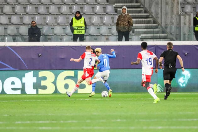 UEFA CL : Pafos vs Slavia Praha STEPAN CHALOUPEK of Slavia Praha and JAJA of Pafos compete for the ball. Pafos plays against Slavia Praha for the League Phase of the UEFA Champions League in Limassol stadium, Limassol, Cyprus, on Jan. 28, 2026. Limassol Cyprus Copyright: xKOSTASxPIKOULASx