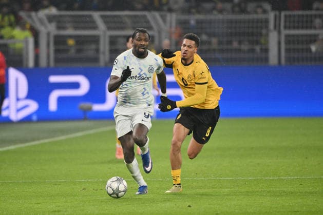 Marcus Thuram (Inter Mailand), Felix Nmecha (Borussia Dortmund), v.li. 28.01.2026, Fussball, UEFA Champions League 2025 2026, 8. Spieltag, Borussia Dortmund - Inter Mailand UEFA regulations prohibit any use of photographs as image sequences and or quasi-video Dortmund Signal Iduna Park Nordrhein Westfalen Deutschland