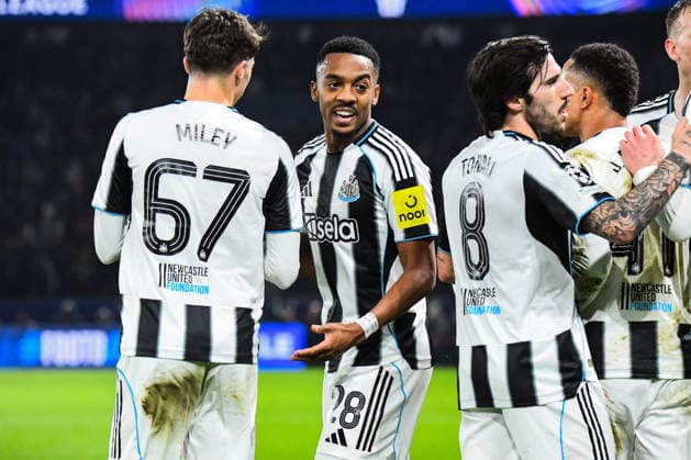 FOOTBALL : Paris Saint Germain vs Newcastle United - Ligue des Champions - Phase de Ligue - JournÃ e 8 - 28 01 2026 Joie des joueurs de Newcastle United aprÃ s le but de Joe Willock (Newcastle United) ParisFrance  Copyright: xBaptistexAutissierx