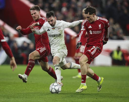 Liverpool v Qarabag, UEFA Champions League, League Phase 28.01.26 Liverpool v Qarabag, UEFA Champions League, League Phase Bradley Ormesher The Times Marko Jankovi¿ Of Qarabag, Alexis Mac Allister of Liverpool and Florian Wirtz of Liverpool  Copyright: xBradleyxOrmesherx NINTCHDBPICT001054824665