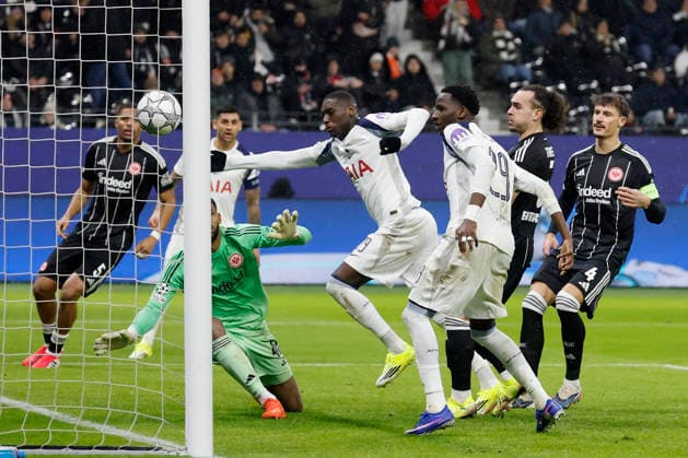 Randal Kolo Muani (Tottenham Hotspur, 39), Goal scored, erzielt das Tor zum 0:1, celebrate the goal 28.01.2026, Soccer, Eintracht Frankfurt vs Tottenham Hotspur - UEFA Champions League, GER, Frankfurt, Deutsche Bank Park. Copyright: HMBxMedia xHeikoxBecker