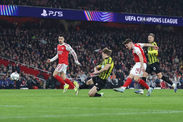 Arsenal v Kairat 28th January 2026, London - UEFA Champions League Football, Group Stage - Arsenal v Kairat - Viktor Gyokeres of Arsenal scores their 1st goal - Photo: Charlotte Wilson Offside. London UK Copyright: xCharlottexWilsonx xOffsidexOffside