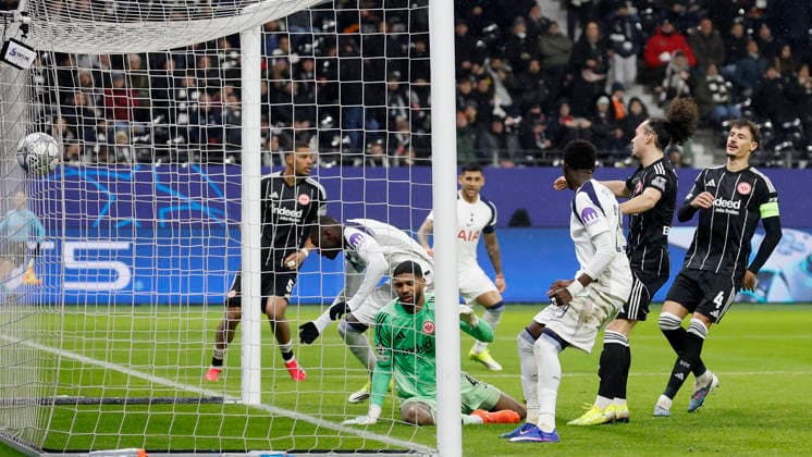 Randal Kolo Muani (Tottenham Hotspur, 39), Goal scored, erzielt das Tor zum 0:1, celebrate the goal 28.01.2026, Soccer, Eintracht Frankfurt vs Tottenham Hotspur - UEFA Champions League, GER, Frankfurt, Deutsche Bank Park. Copyright: HMBxMedia xHeikoxBecker