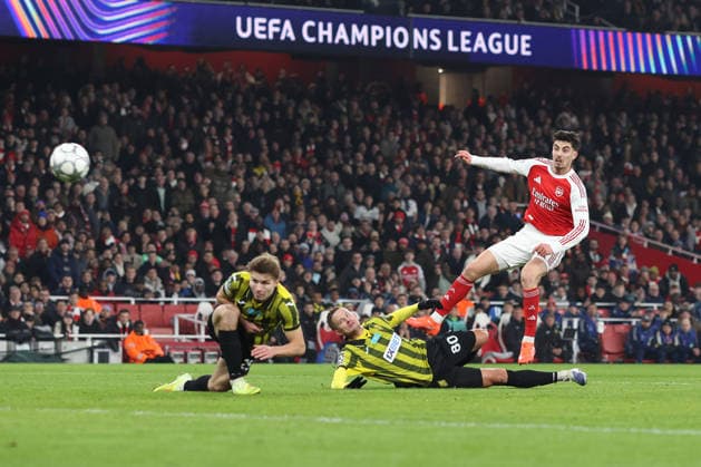 Arsenal v Kairat 28th January 2026, London - UEFA Champions League Football, Group Stage - Arsenal v Kairat - Kai Havertz of Arsenal scores their 2nd goal - Photo: Charlotte Wilson Offside. London UK Copyright: xCharlottexWilsonx xOffsidexOffside