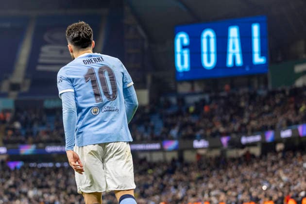 28th January 2026; Etihad Stadium, Manchester, England; UEFA Champions League Football, Manchester City versus Galatasaray; Rayan Cherki of Manchester City celebrate scoring a 28th minute goal to make the score 2-0  TimxWilliams Content restricted for UK based newspaper