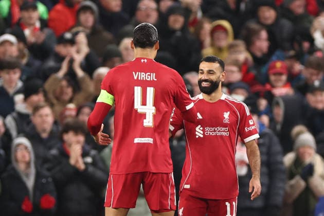 Liverpool v FK QARABAG, Champions League Mohamed Salah of Liverpool celebrates a goal 3-0 during the Champions League match between Liverpool and FK QARABAG at Anfield, Liverpool, UK on 28 January 2026. Liverpool Anfield Merseyside UK Editorial use only , Copyright: xRyanxBrownex PSI-23643-0074