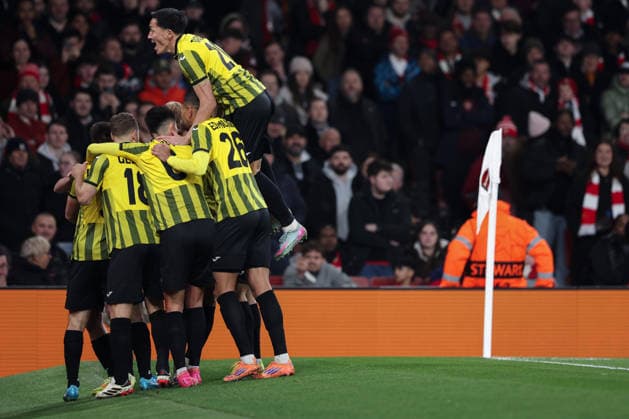 28th January 2026; Emirates Stadium, London, England; UEFA Champions League Football, Arsenal versus Kairat; Jorginho of FC Kairat Almaty celebrates scoring his sides 1st goal of the match in the 7th minute for 1-1 with his team  HenningxvonxJagow