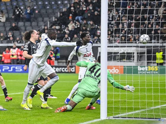 Randal Kolo Muani (Tottenham Hotspur) scores his team s first goal during the UEFA Champions League 2025 26 League Phase MD8 match between Eintracht Frankfurt and Tottenham Hotspur at Frankfurt Stadion on January 28, 2026 in Frankfurt am Main, Germany. (Photo by Harry Langer DeFodi Images) -