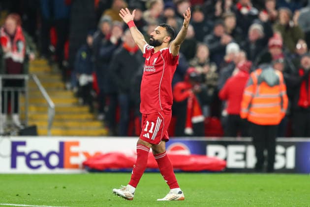 UEFA Champions League Matchday 8 of 8 Liverpool v Qarabag FK Mohamed Salah of Liverpool celebrates after making it 3-0 during the UEFA Champions League Match Day 8 of 8 match Liverpool vs Qarabag FK at Anfield, Liverpool, United Kingdom on 28 January 2026 (Photo by Jorge Horsted News Images) Liverpool Anfield Merseyside United Kingdom Copyright: xJorgexHorsted NewsxImagesx