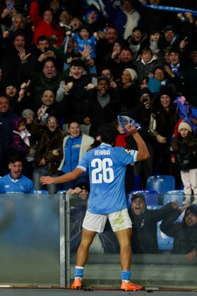 Napoli™s Antonio Vergara celebrates after scoring goal 1-1 during the UEFA Champions League football match between Napoli vs Chelsea - Champions League 2025 2026 - Diego Armando Maradona stadium January 28, 2026 Naples, Italy soccer  Copyright: xAlessandroxGarofalo LaPressex