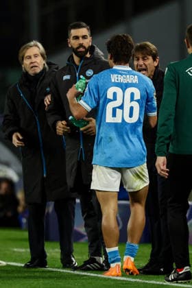 Napoli™s Antonio Vergara celebrates after scoring goal 1-1 during the UEFA Champions League football match between Napoli vs Chelsea - Champions League 2025 2026 - Diego Armando Maradona stadium January 28, 2026 Naples, Italy soccer  Copyright: xAlessandroxGarofalo LaPressex