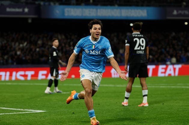 Napoli™s Antonio Vergara celebrates after scoring goal 1-1 during the UEFA Champions League football match between Napoli vs Chelsea - Champions League 2025 2026 - Diego Armando Maradona stadium January 28, 2026 Naples, Italy soccer  Copyright: xAlessandroxGarofalo LaPressex
