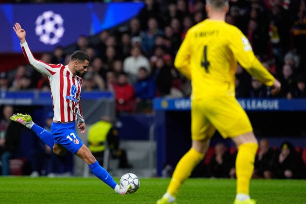 January 28, 2026, Madrid, Madrid, Spain: David Hancko of Atletico de Madrid shoots during the UEFA Champions League 2025 26 League Phase MD8 match between Atletico de Madrid and FK Bodo Glimt at Riyadh Air Metropolitano stadium on January 28, 2026 in Madrid, Spain. Madrid Spain - ZUMAa181 20260128_zaa_a181_150 Copyright: xDennisxAgyemanx