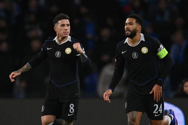 Enzo Fernandez of Chelsea F.C. celebrates after scoring the goal of 0-1 during the UEFA Champions League phase day 8 football match between S.S.C. Napoli and Chelsea F.C. at the Diego Armando Maradona Stadium on January 27, 2026 in Naples, Italy.  Copyright: xDomenicoxCippitelli IPAxSportx xipa-agency.netx xx IPA_70671898 IPA_Agency_IPA70671898