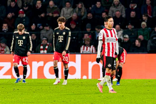 Mauro Junior of PSV Eindhoven looks dejected after conceding his sides first goal PSV Eindhoven v FC Bayern Munchen, UEFA Champions League 2025 26 League Phase MD8, PSV Eindhoven v FC Bayern Munchen, PSV Stadion, January 28, 2026, Eindhoven, Netherlands.