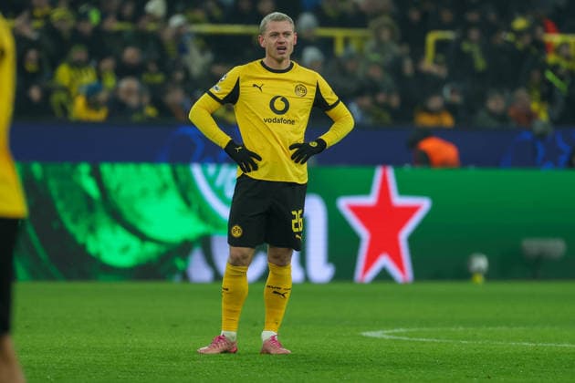 UEFA Champions League - Borussia Dortmund - Inter Mailand am 28.01.2026 im Signal Iduna Park in Dortmund Julian Ryerson (Dortmund 26) unzufrieden, enttäuscht, enttaeuscht, niedergeschlagen.