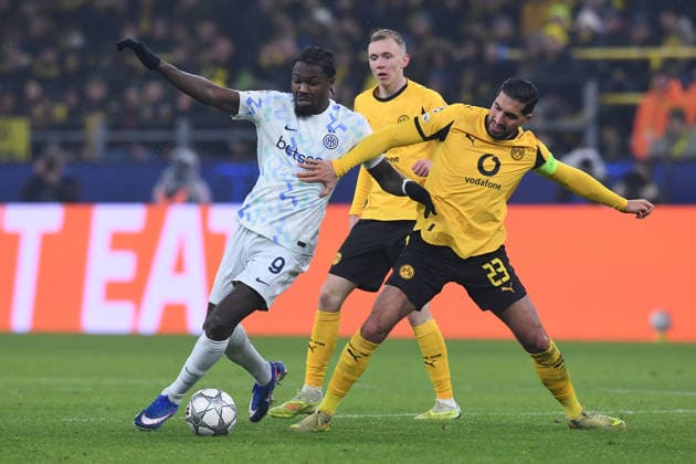 Fußball UEFA Champions League 8. Spieltag Borussia Dortmund - Inter Mailand am 28.01.2026 im Signal Iduna Park in Dortmund Marcus Thuram ( Mailand ), links - Emre Can ( Dortmund ), rechts