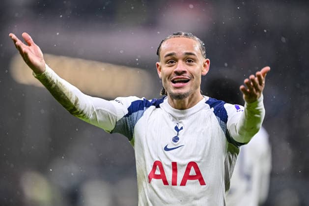 Xavi Simons (Tottenham Hotspur) gestures during the UEFA Champions League 2025 26 League Phase MD8 match between Eintracht Frankfurt and Tottenham Hotspur at Frankfurt Stadion on January 28, 2026 in Frankfurt am Main, Germany. (Photo by Harry Langer DeFodi Images) -