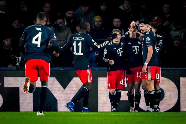 SC Bayern Munchen midfielder Jamal Musiala scores the 0-1 and celebrating the goal during the match PSV Eindhoven vs FC Bayern Munchen at the Philips stadium for the Champions League - League phase - Matchday 8 season 2025-2026 in EINDHOVEN, Netherlands on 28 01 2026, (Photo by Marcel van Dorst EYE4IMAGES) -