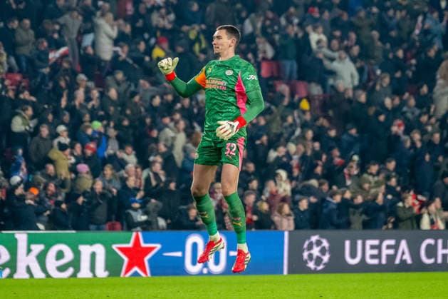 Matej Kovar (PSV Eindhoven, 32) bejubelt das Tor zum 1:1. PSV Eindhoven vs. FC Bayern Muenchen, Fussball, UEFA Champions League, 08. Spieltag, Saison 2025 2026, 28.01.2026 PSV Eindhoven vs. FC Bayern Muenchen, Fussball, UEFA Champions League, 08. Spieltag, Saison 2025 2026, 28.01.2026 Eindhoven Copyright: xEibner-Pressefoto ThomasxHaeslerx EP_THR