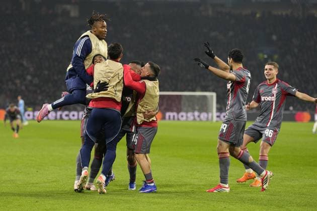 AMSTERDAM , 28-01-2026 , JohanCruijff ArenA , season 2025 2026 , UEFA Champions League football , League phase Matchday 8 , match between Ajax and Olympiacos , picture shows Olympiacos player Gelson Martins celebrates after scoring the goal 0-1 Ajax - Olympiacos  x201146501x Copyright: