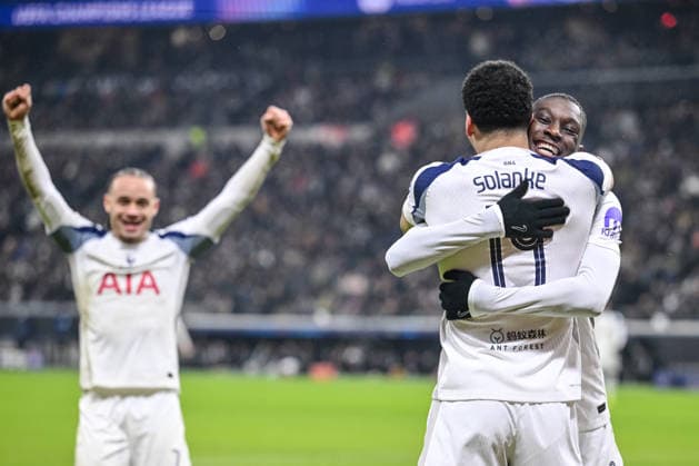 Dominic Solanke (Tottenham Hotspur) celebrates after scoring his team s second goal with teammates during the UEFA Champions League 2025 26 League Phase MD8 match between Eintracht Frankfurt and Tottenham Hotspur at Frankfurt Stadion on January 28, 2026 in Frankfurt am Main, Germany. (Photo by Harry Langer DeFodi Images) -