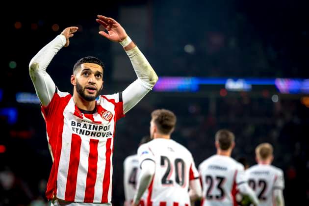 PSV Eindhoven midfielder Ismael Saibari scores the 1-1 and celebrating the goal during the match PSV Eindhoven vs FC Bayern Munchen at the Philips stadium for the Champions League - League phase - Matchday 8 season 2025-2026 in EINDHOVEN, Netherlands on 28 01 2026, (Photo by Marcel van Dorst EYE4IMAGES) -
