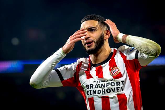 PSV Eindhoven midfielder Ismael Saibari scores the 1-1 and celebrating the goal during the match PSV Eindhoven vs FC Bayern Munchen at the Philips stadium for the Champions League - League phase - Matchday 8 season 2025-2026 in EINDHOVEN, Netherlands on 28 01 2026, (Photo by Marcel van Dorst EYE4IMAGES) -