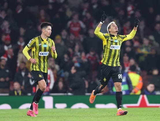 London, England, 28th January 2026. Ricardinho of FC Kairat Almaty celebrates scoring during the Arsenal vs Kairat Almaty UEFA Champions League match at the Emirates Stadium, London. Picture credit should read: David Klein Sportimage EDITORIAL USE ONLY. No use with unauthorised audio, video, data, fixture lists, club league logos or live services. Online in-match use limited to 120 images, no video emulation. No use in betting, games or single club league player publications. SPI_055_DK_Arsenal_Alamty SPI-4488-0058