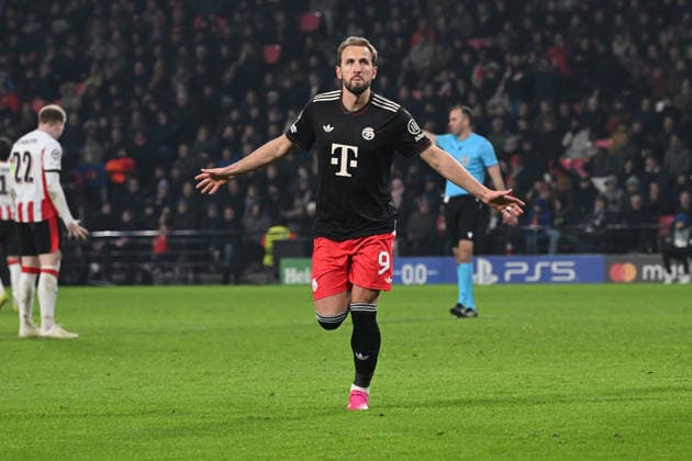 28.01.2026, xjrdrx, Fussball UEFA Champions League, PSV Eindhoven - FC Bayern Muenchen v.l. Torjubel nach dem Tor zum celebrating the goal celebrate 1:2 durch Harry Kane (FC Bayern Muenchen) (DFL DFB REGULATIONS PROHIBIT ANY USE OF PHOTOGRAPHS as IMAGE SEQUENCES and or QUASI-VIDEO) Eindhoven