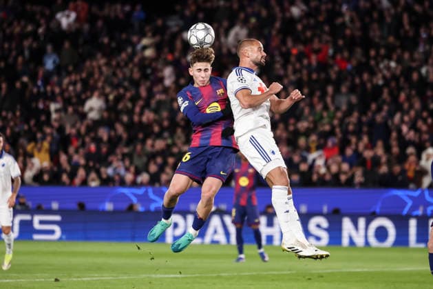 January 28, 2026, Barcelona, Barcelona, Spain: Fermin Lopez of FC Barcelona, Barca andf Pantelis Hatzidiakos of FC Copenhague compete for the ball during the UEFA Champions League 2025 26 League Phase MD8 match between FC Barcelona and F.C. Copenhagen at Spotify Camp Nou stadium on January 28, 2026 in Barcelona, Spain. Barcelona Spain - ZUMAa181 20260128_zaa_a181_267 Copyright: xJavierxBorregox