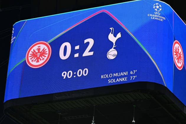 28.01.2026, xsltx, Fussball UEFA Champions League, Eintracht Frankfurt - Tottenham Hotspur v.l. Endergebnis (DFL DFB REGULATIONS PROHIBIT ANY USE OF PHOTOGRAPHS as IMAGE SEQUENCES and or QUASI-VIDEO)