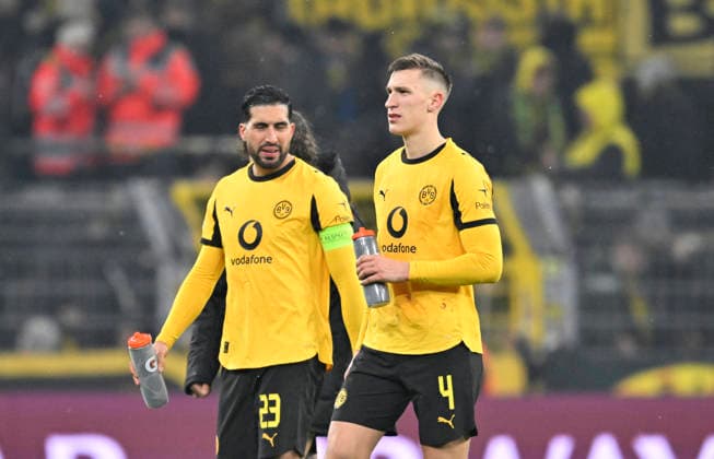 v.l. Emre Can (Borussia Dortmund), Nico Schlotterbeck (Borussia Dortmund) enttaeuscht nach dem Spiel. Fussball Champions League, Borussia Dortmund - Inter Mailand, 8. Spieltag, am 28.01.2026 in Dortmund Deutschland. UEFA regulations prohibit any use of photographs as image sequences and or quasi-video Â
