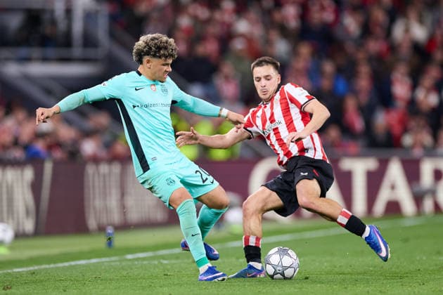 January 28, 2026, Bilbao, Vizcaya, Spain: Maxi Araujo of Sporting CP competes for the ball with Andoni Gorosabel of Athletic Club during the UEFA Champions League 2025 26 League Phase MD8 match between Athletic Club and Sporting Clube de Portugal at San Mames on January 28, 2026, in Bilbao, Spain. Bilbao Spain - ZUMAa181 20260128_zaa_a181_321 Copyright: xRicardoxLarreinax
