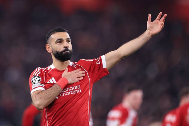 Football - UEFA Champions League - League Phase - Liverpool v Qarabag 28th January 2026 - UEFA Champions League - League Phase - Liverpool v Qarabag - Mohamed Salah of Liverpool celebrates after scoring their 3rd goal - Photo: Simon Stacpoole Offside. Manchester UK Copyright: xSimonxStacpoolexOffside
