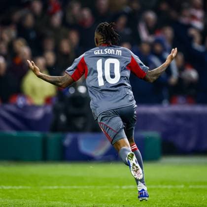 AMSTERDAM - Gelson Martins of Olympiacos celebrates the 0-1 goal during the UEFA Champions League match between AFC Ajax and Olympiacos Piraeus at the Johan Cruijff ArenA on January 28, 2026, in Amsterdam, Netherlands. KOEN VAN WEEL ANP UEFA Champions League 2025-2026 xVIxANPxSportx xxANPxIVx 548925735 originalFilename: 548925735.jpg