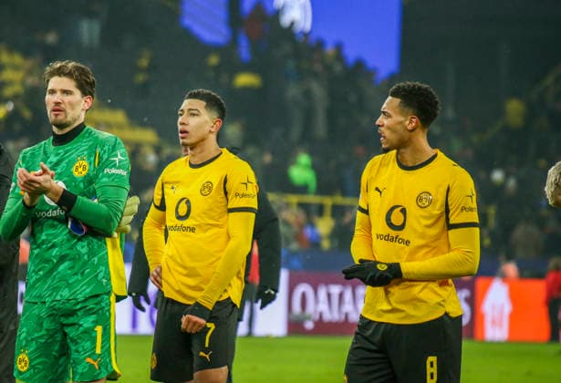 Fussball UEFA Champions League 2025 26, 8. Spieltag Ligaphase - Borussia Dortmund vs Inter Mailand - Signal Iduna Park-Stadion (Dortmund): Jobe Bellingham (Borussia Dortmund, 7) Felix Nmecha (Borussia Dortmund, 8) Gregor Kobel (Borussia Dortmund, 1) Dortmund Copyright: xAymanxAlahmedx