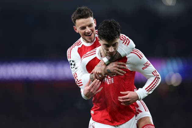Arsenal v Kairat 28th January 2026, London - UEFA Champions League Football, Group Stage - Arsenal v Kairat - Kai Havertz of Arsenal celebrates scoring their 2nd goal with Ben White - Photo: Charlotte Wilson Offside. London UK Copyright: xCharlottexWilsonx xOffsidexOffside