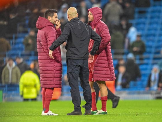 Manchester City v Galatasaray UEFA Champions League Manchester City manager Pep Guardiola and Ilkay Gundogan of Galatasaray during the UEFA Champions League match at the Etihad Stadium, Manchester 28 01 2026 UK Newspapers OUT Copyright: xKarlxVallantinex FIL-22873-0156