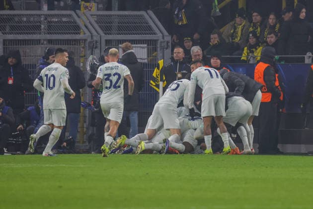 28.01.2026, xgrfx, Fussball UEFA Champions League , Borussia Dortmund - Inter Mailand v.l. Tor, Andy Diouf (Inter Mailand) (DFL DFB REGULATIONS PROHIBIT ANY USE OF PHOTOGRAPHS as IMAGE SEQUENCES and or QUASI-VIDEO) Signal Iduna Park