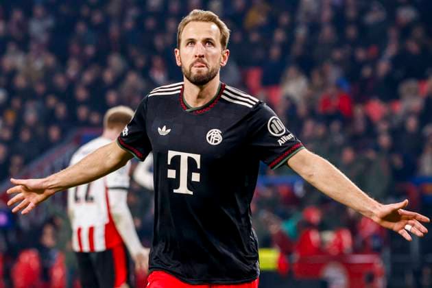 Harry Kane of FC Bayern Munchen celebrates after scoring his teams second goal PSV Eindhoven v FC Bayern Munchen, UEFA Champions League 2025 26 League Phase MD8, PSV Eindhoven v FC Bayern Munchen, PSV Stadion, January 28, 2026, Eindhoven, Netherlands.