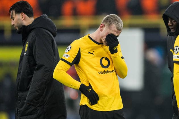 DORTMUND, GERMANY - JANUARY 28: Julian Ryerson (Borussia Dortmund, 26) frustrated, hand in front of his face after the UEFA Champions League match between Borussia Dortmund vs. FC Internazionale Milano at Signal Iduna Park on matchday 8 of the UEFA Champions League on January 28, 2026 in Dortmund, Germany. North Rhine Westphalia Germany Copyright: xSteffiexWunderlx