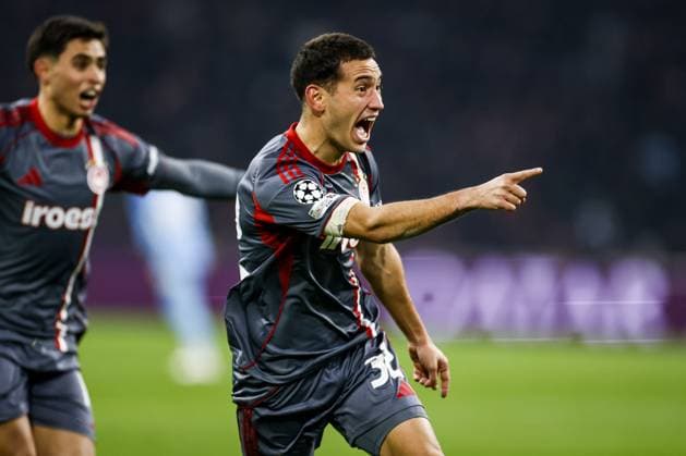 AMSTERDAM - Santiago Hezze of Olympiacos celebrates the 1-2 goal during the UEFA Champions League match between AFC Ajax and Olympiacos Piraeus at the Johan Cruijff ArenA on January 28, 2026, in Amsterdam, Netherlands. KOEN VAN WEEL ANP UEFA Champions League 2025-2026 xVIxANPxSportx xxANPxIVx 548929061 originalFilename: 548929061.jpg
